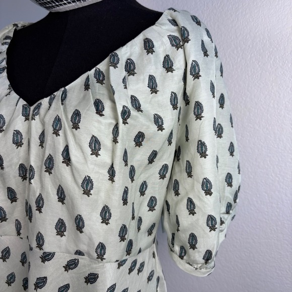 Banana Republic Viscose-Linen Ruched Midi Dress, Green Botanical Print 14 NWT - Picture 15 of 16